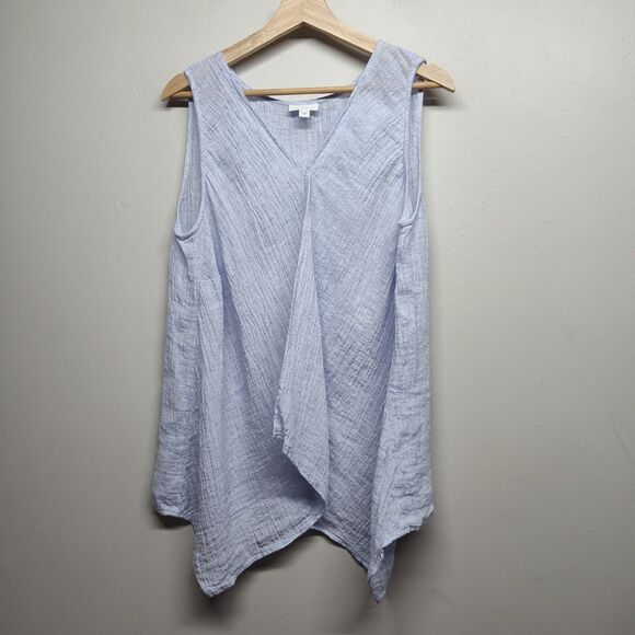 J. Jill Pure Jill Linen Top Women Size M Blue Sleeveless Sheer Breathable Casual - Picture 1 of 8
